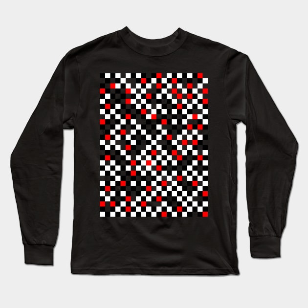 Black White and Red Checkerboard Pattern Long Sleeve T-Shirt by Rahmagamse23